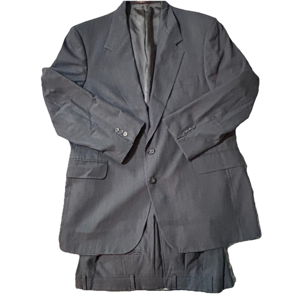 Evan-Picone Mens 100% Pure Wool Pinstripe 2 Piece Suit Gray‎ Blue Union Made USA